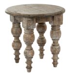 Rutland Collection round wooden side table in warm brown finish.