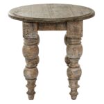 Rutland Collection round wooden side table in warm brown finish.