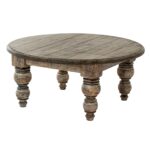 Rutland Collection round wooden coffee table in modern brown finish.