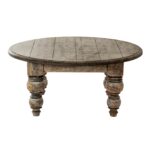 Rutland Collection round wooden coffee table in modern brown finish.