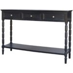 Contour Collection black wooden console table with three drawers.