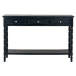 Contour Collection black wooden console table with three drawers.