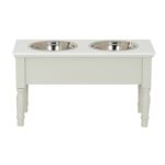 BELMONT Collection Pet Feeder Table in white wood with sleek design for modern interiors.