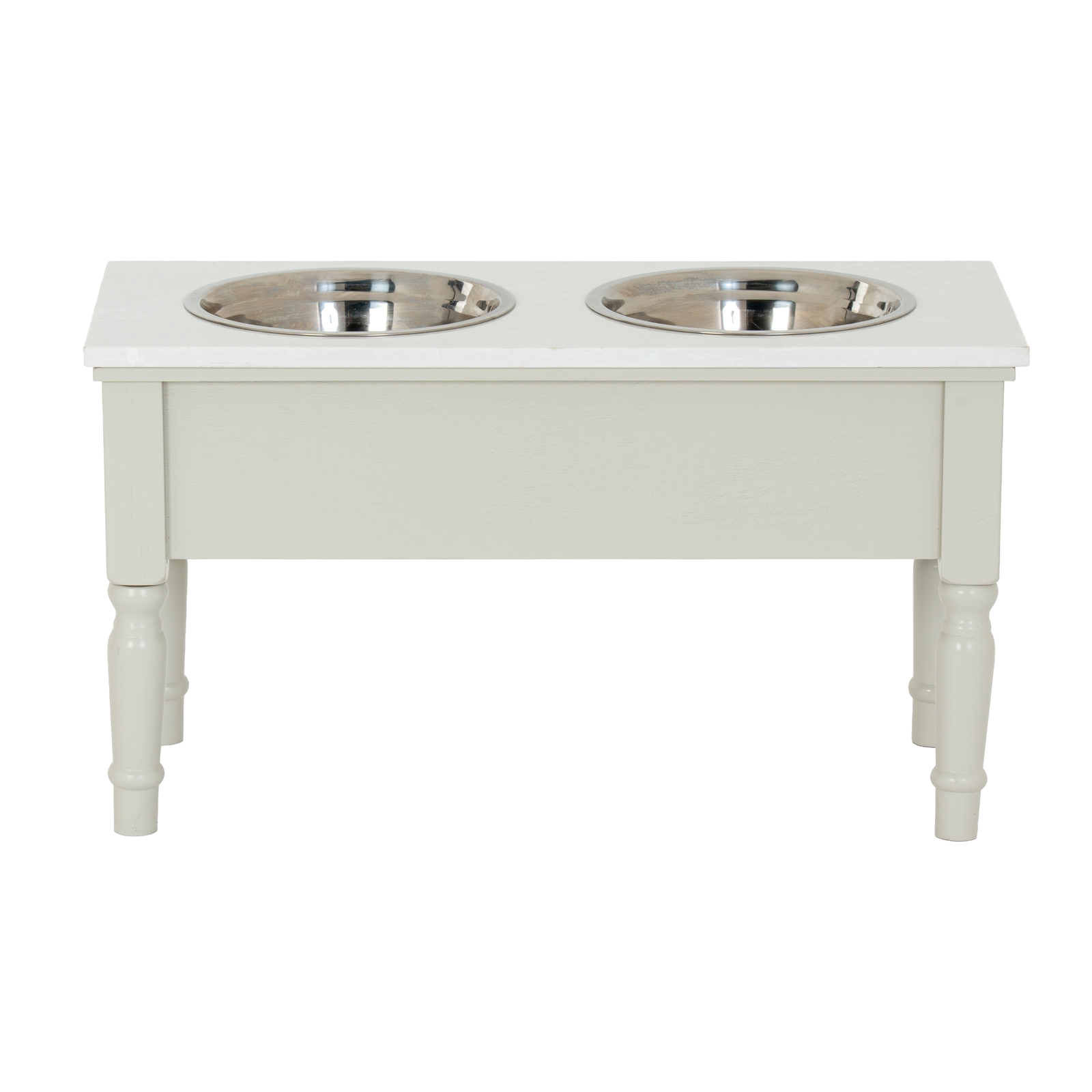 BELMONT Collection Pet Feeder Table in white wood with sleek design for modern interiors.