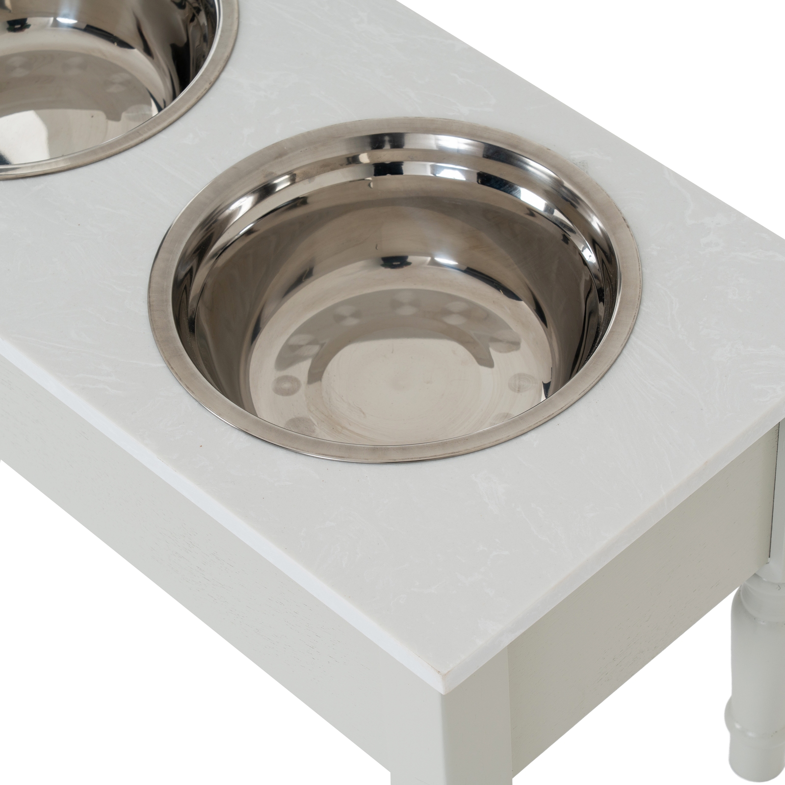 BELMONT Collection Pet Feeder Table in white wood with sleek design for modern interiors.