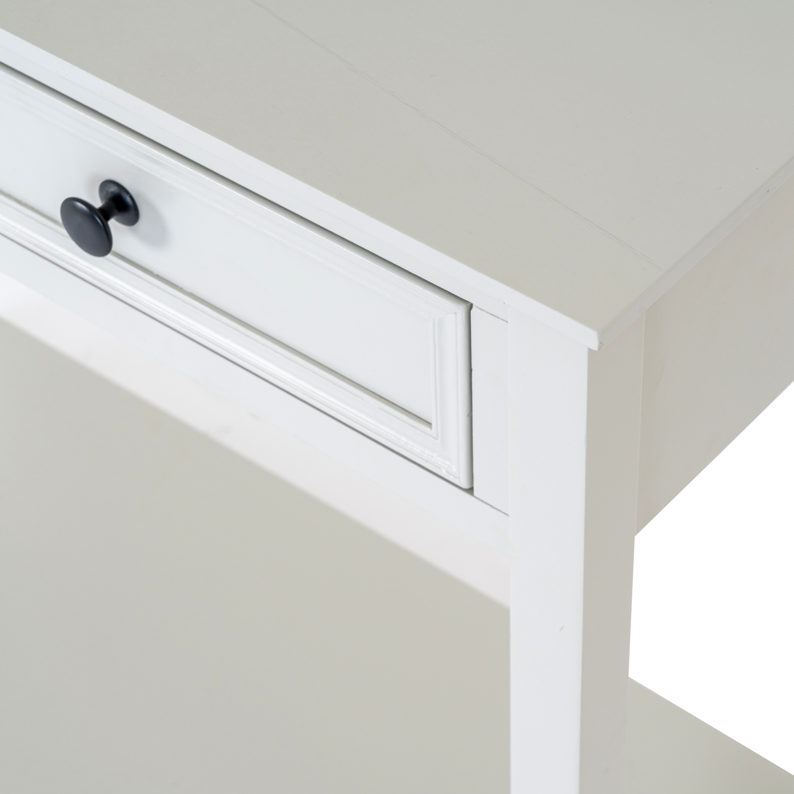 Belmont Collection 2 Drawer Console – white wood console with two drawers and textured detailing.