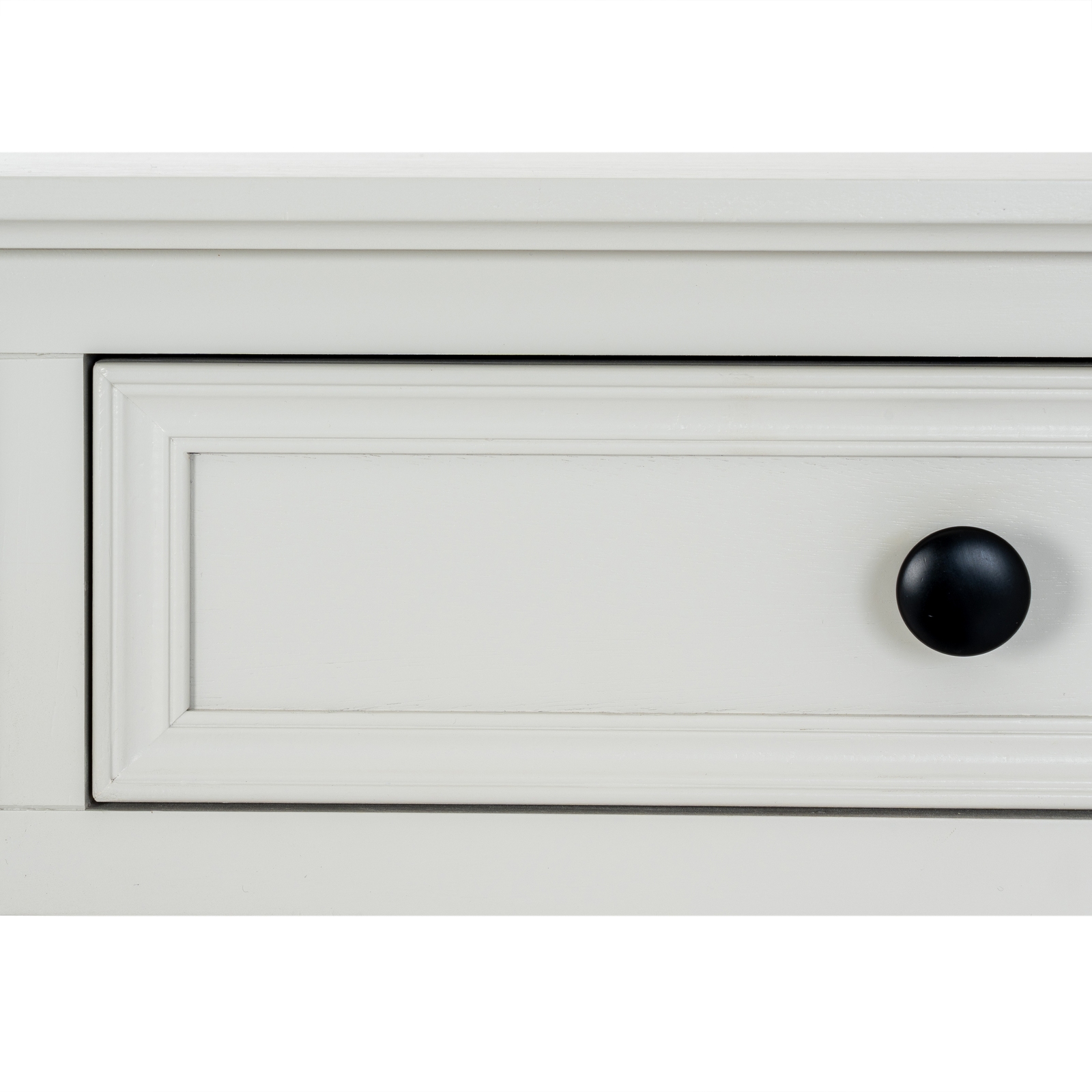 Belmont Collection 2 Drawer Console – white wood console with two drawers and textured detailing.