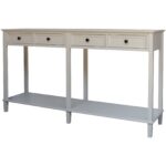 BELMONT Collection 4 Drawer Console – white natural wood console with four drawers for storage and décor
