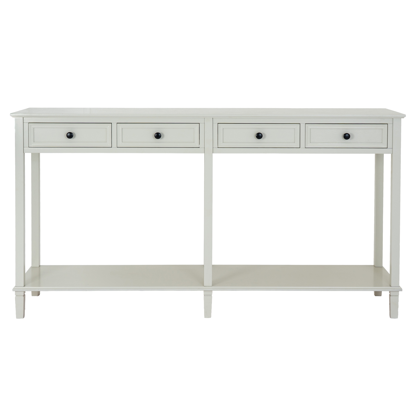 BELMONT Collection 4 Drawer Console – white natural wood console with four drawers for storage and décor
