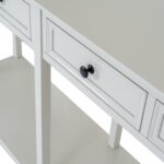 BELMONT Collection 4 Drawer Console – white natural wood console with four drawers for storage and décor
