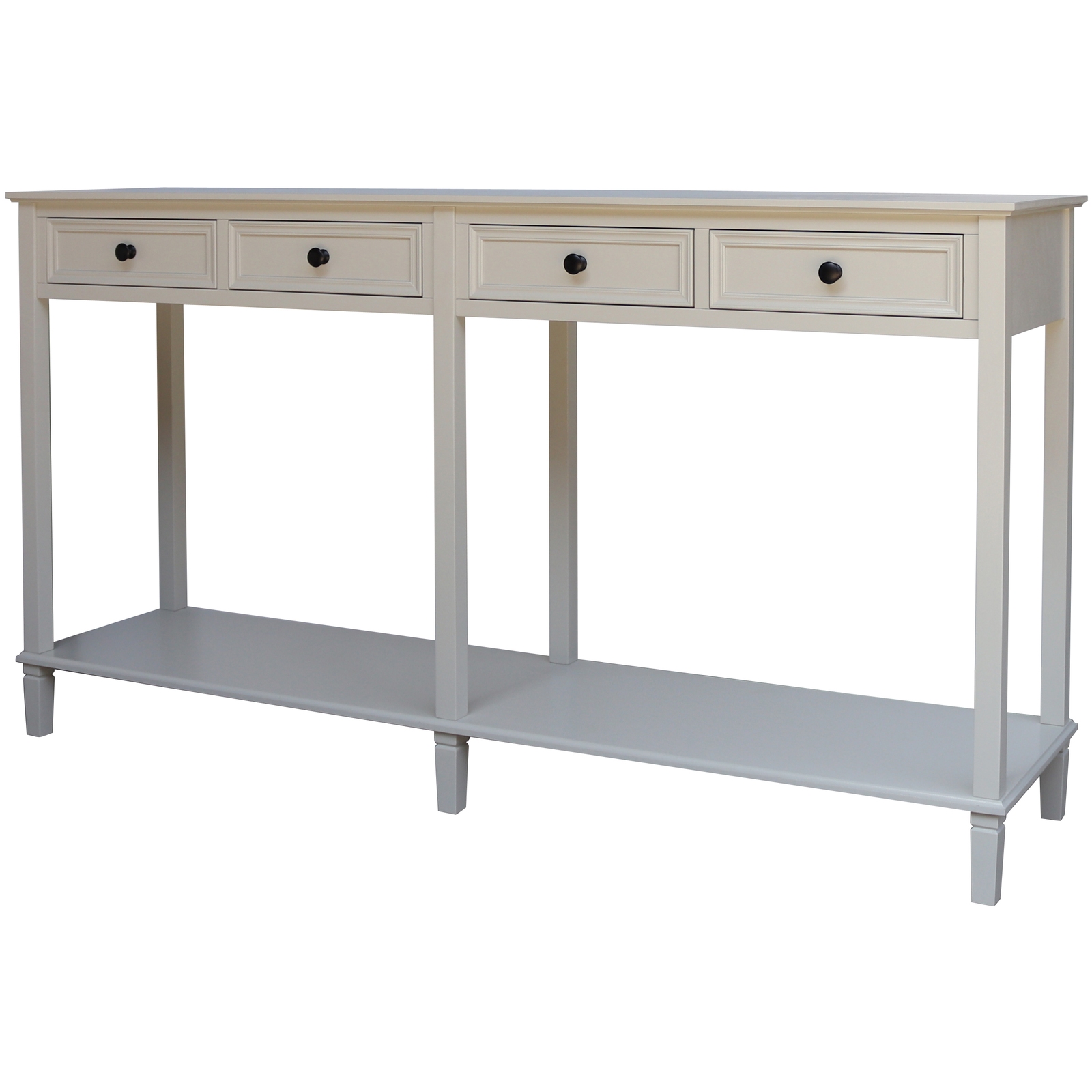 BELMONT Collection 4 Drawer Console – white natural wood console with four drawers for storage and décor