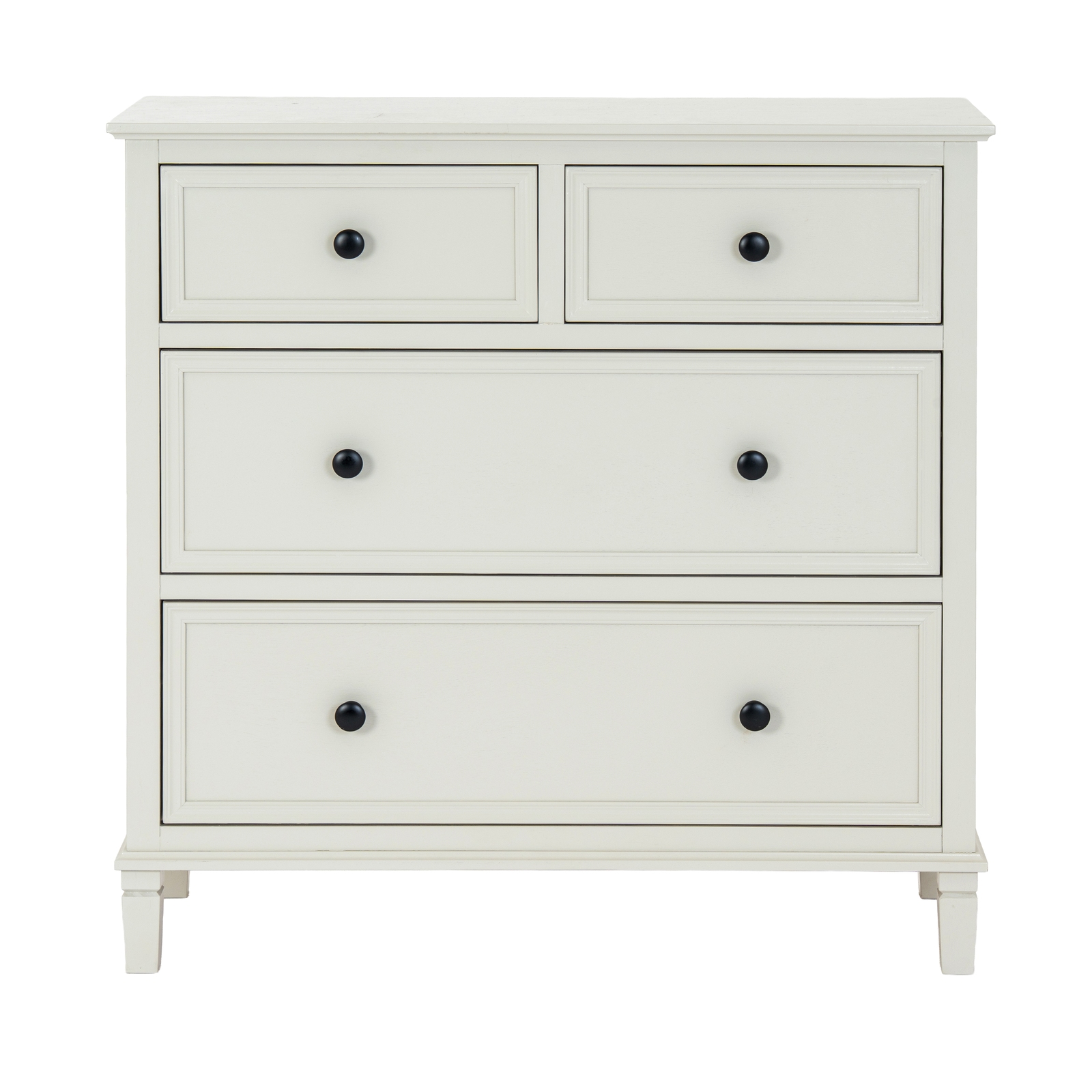 BELMONT Collection 4 Drawer Chest in white wood with balanced design and textured finish.
