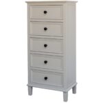 Belmont Collection 5 Drawer Tallboy in white wood with detailed grain finish and five storage drawers.