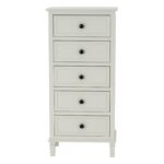Belmont Collection 5 Drawer Tallboy in white wood with detailed grain finish and five storage drawers.