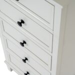 Belmont Collection 5 Drawer Tallboy in white wood with detailed grain finish and five storage drawers.