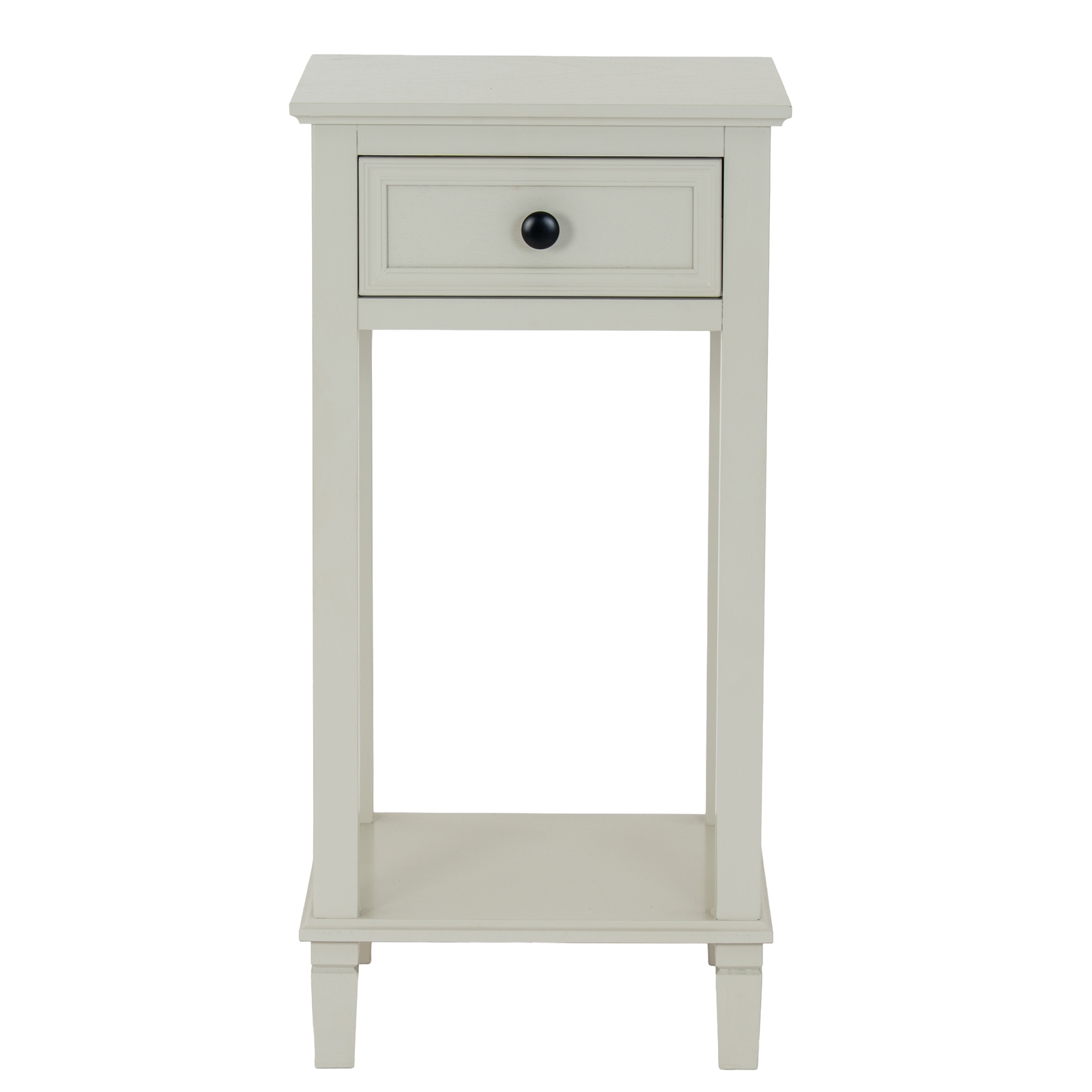 Belmont Collection 1 Drawer Lamp Table in white wood with discreet storage drawer.