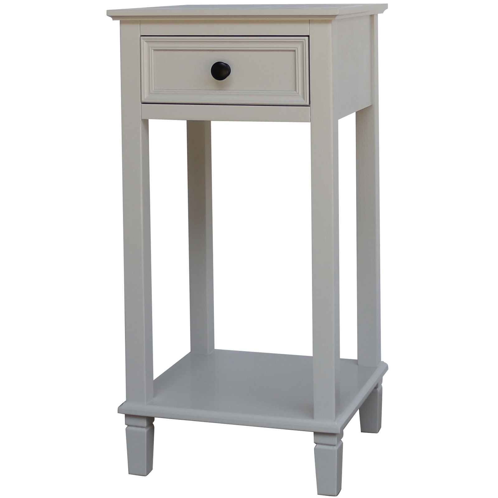 Belmont Collection 1 Drawer Lamp Table in white wood with discreet storage drawer.