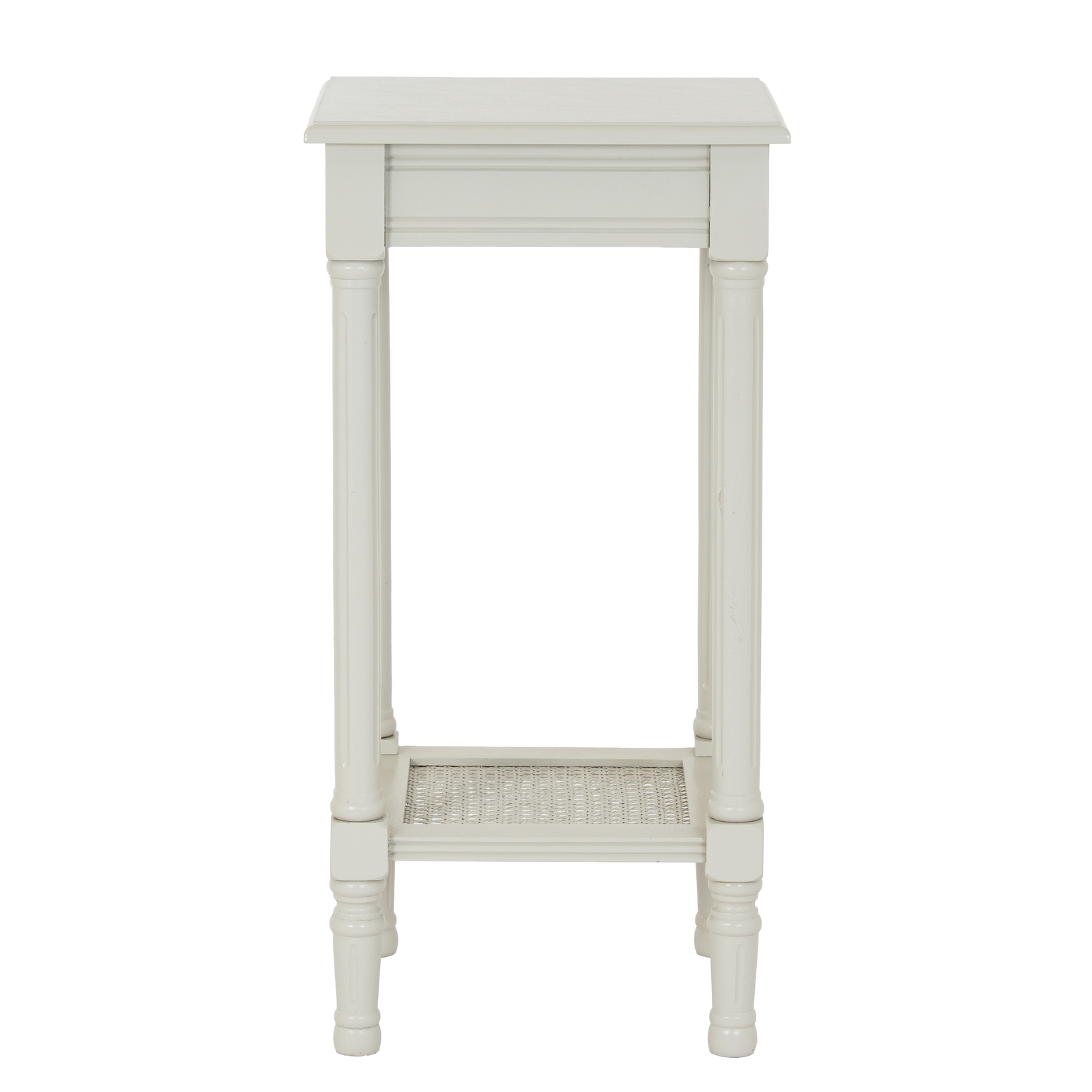 BELMONT Rattan Collection Side Table in white wood with natural woven rattan panels and sleek frame.