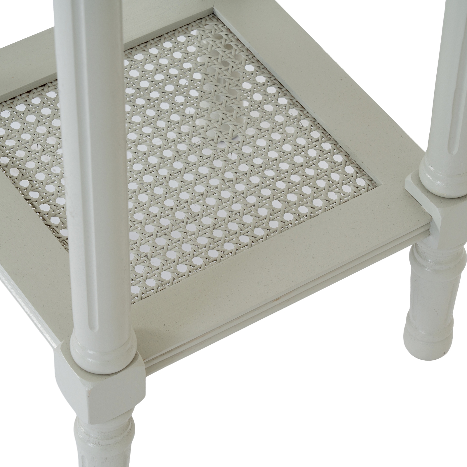 BELMONT Rattan Collection Side Table in white wood with natural woven rattan panels and sleek frame.