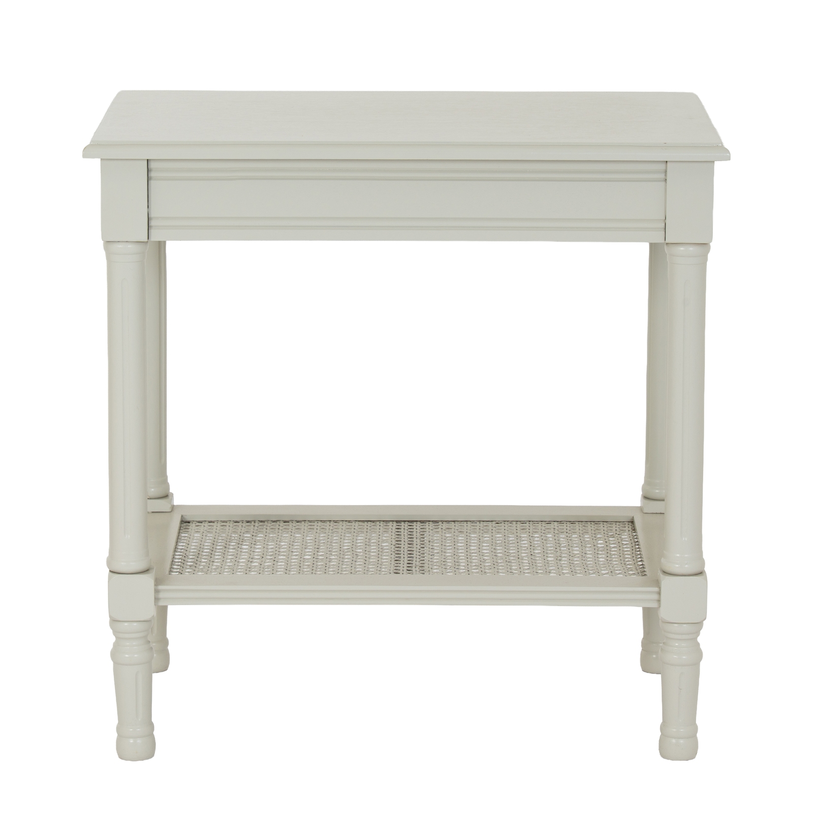 BELMONT Rattan Collection Table in white wood with organic rattan detailing and clean modern design.