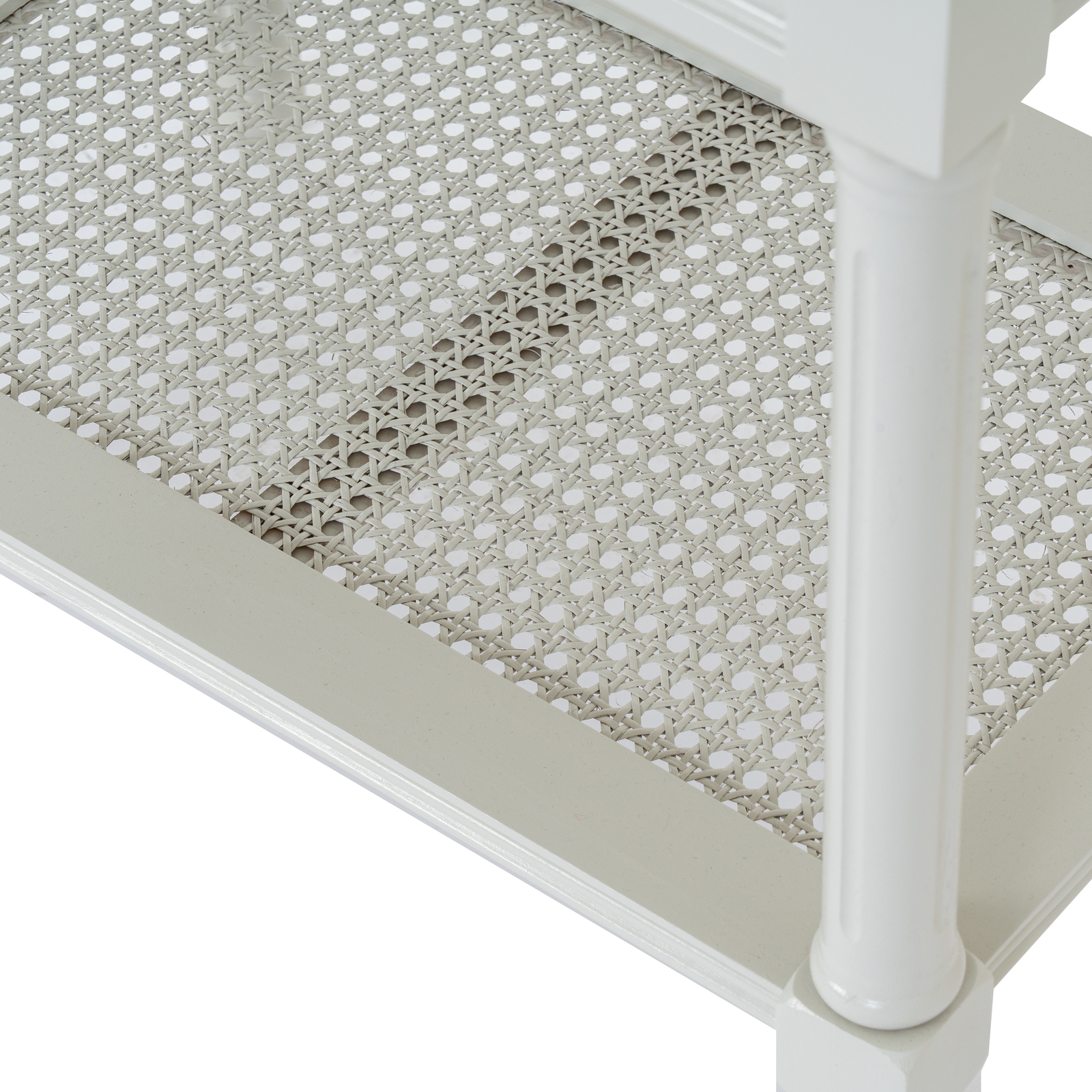 BELMONT Rattan Collection Table in white wood with organic rattan detailing and clean modern design.