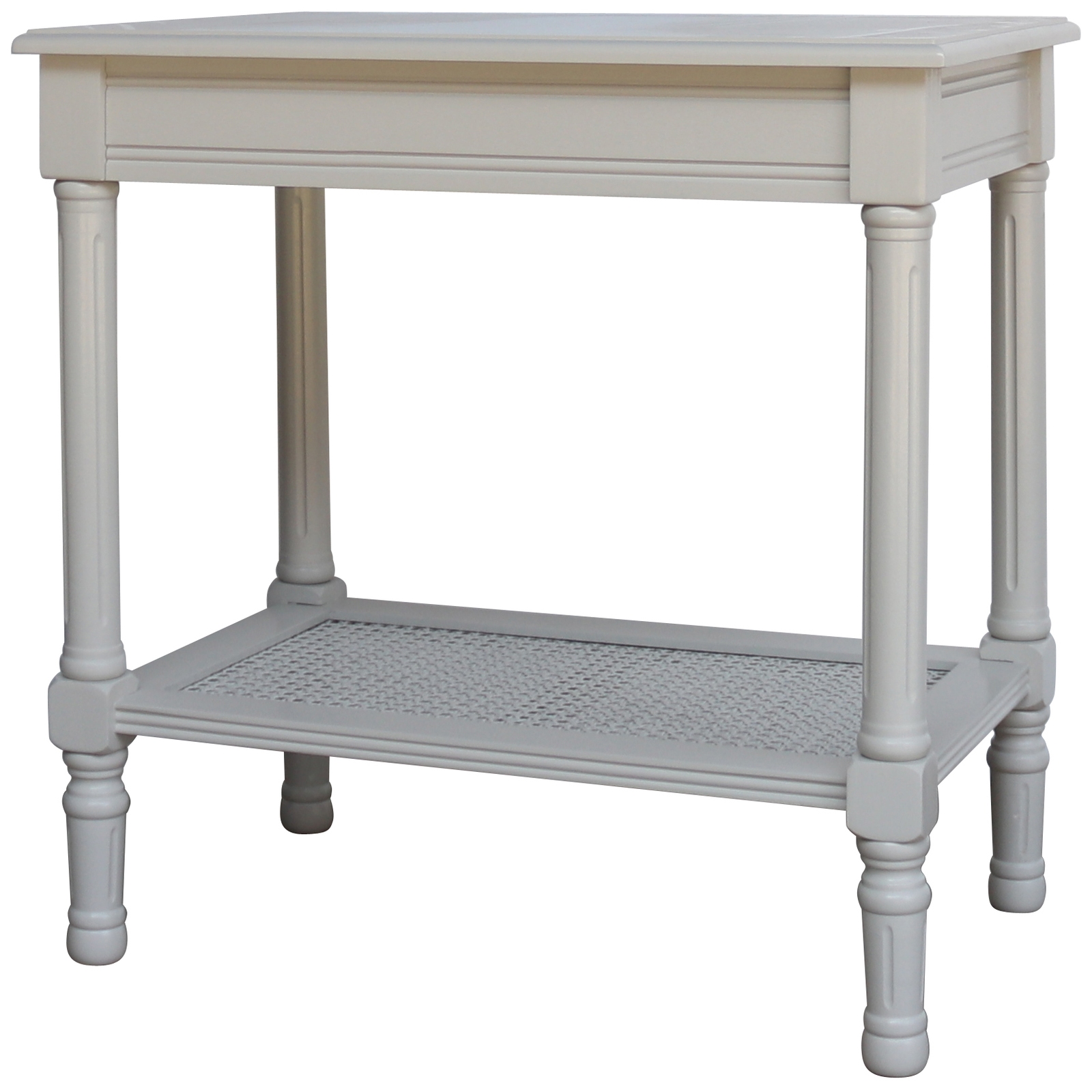 BELMONT Rattan Collection Table in white wood with organic rattan detailing and clean modern design.