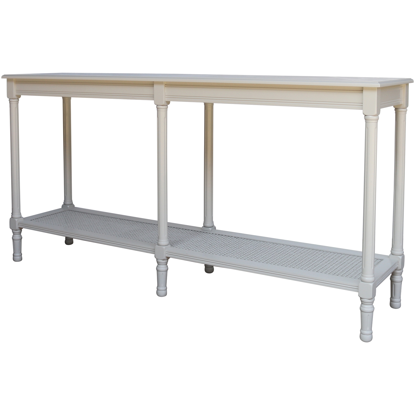 Belmont Rattan Large Console – white wood console with rattan-textured front and clean modern lines.