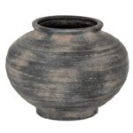 MARA Squat Vase – Handcrafted black and grey ceramic vase with a broad, rounded silhouette, ideal for decorative displays or floral arrangements.