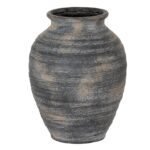 MARRA Large Olpe Vase – Handcrafted black and grey ceramic vase with curved Olpe shape, ideal for decorative displays and faux floral arrangements.
