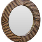 BAMBUSA Bamboo Inlay Round Wall Mirror – Handcrafted round bamboo mirror with zig-zag inlay and lacquer finish, ideal for modern and natural interiors.