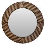 BAMBUSA Bamboo Inlay Round Wall Mirror – Handcrafted round bamboo mirror with zig-zag inlay and lacquer finish, ideal for modern and natural interiors.