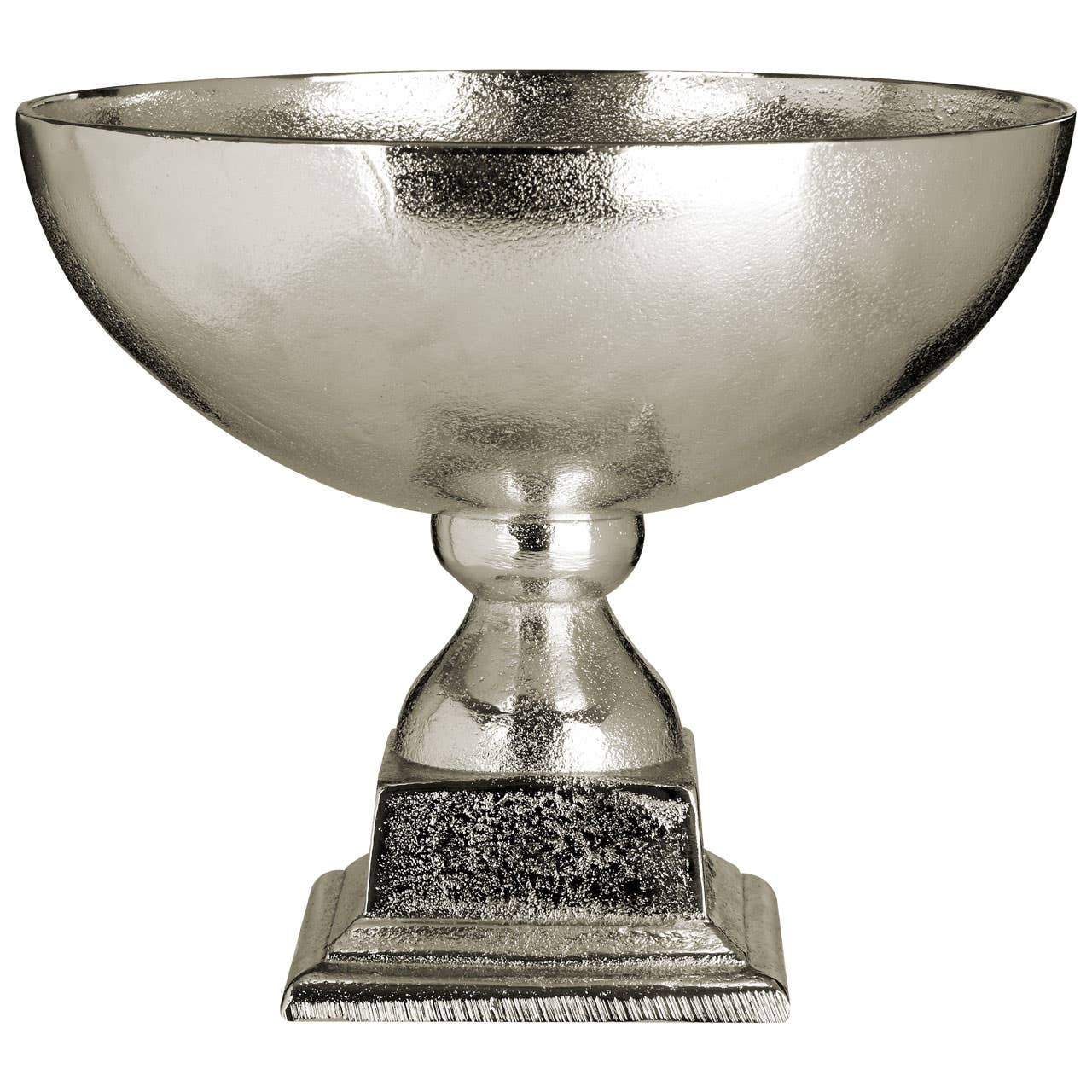 Knight Townhouse Small Bowl with rough nickel finish, chalice shape, and elegant silver-toned plinth.