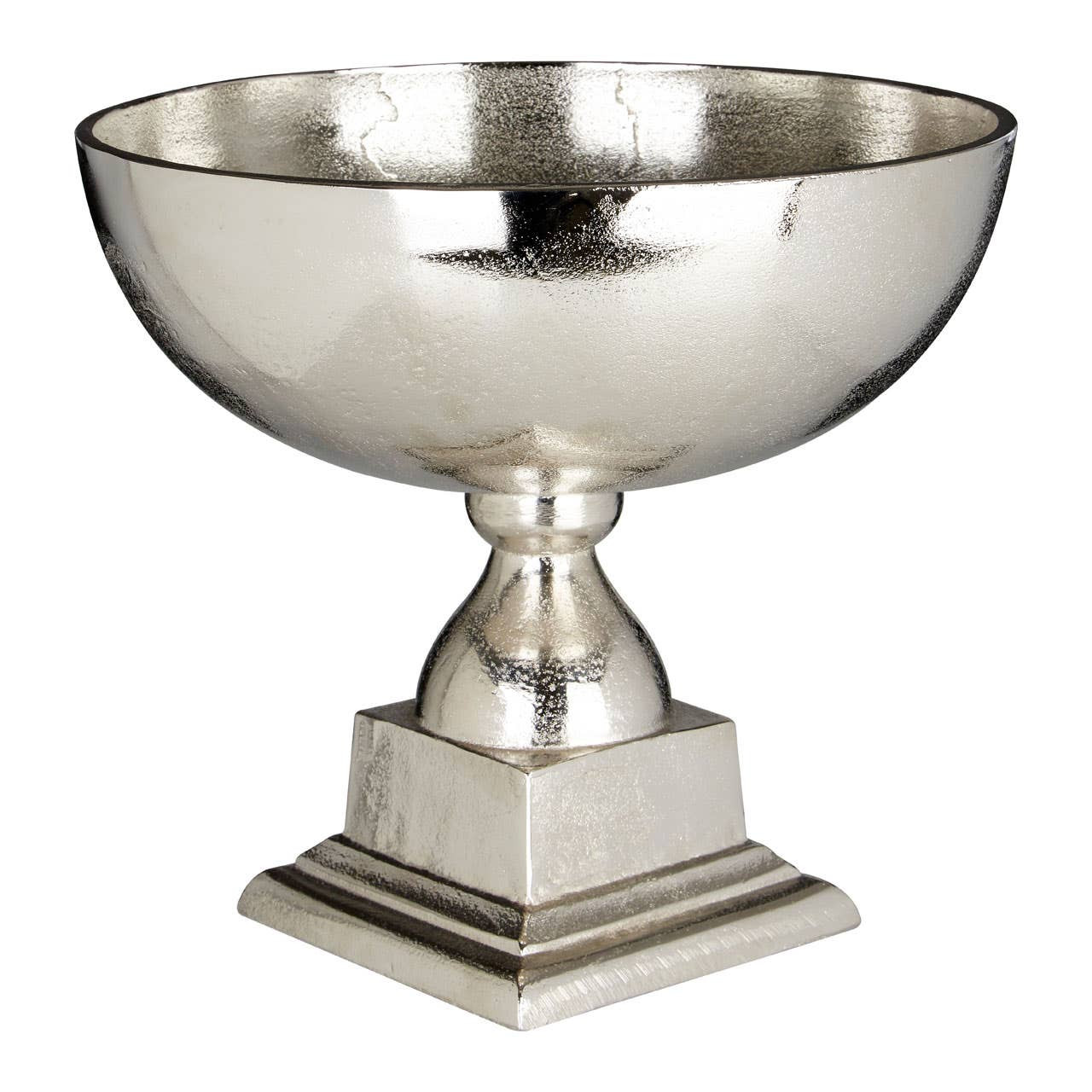Knight Townhouse Large Bowl with rough nickel finish and classic chalice silhouette on metal plinth.