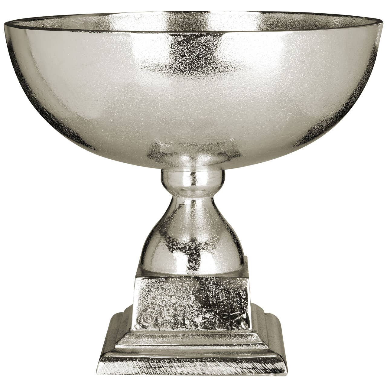 Knight Townhouse Large Bowl with rough nickel finish and classic chalice silhouette on metal plinth.