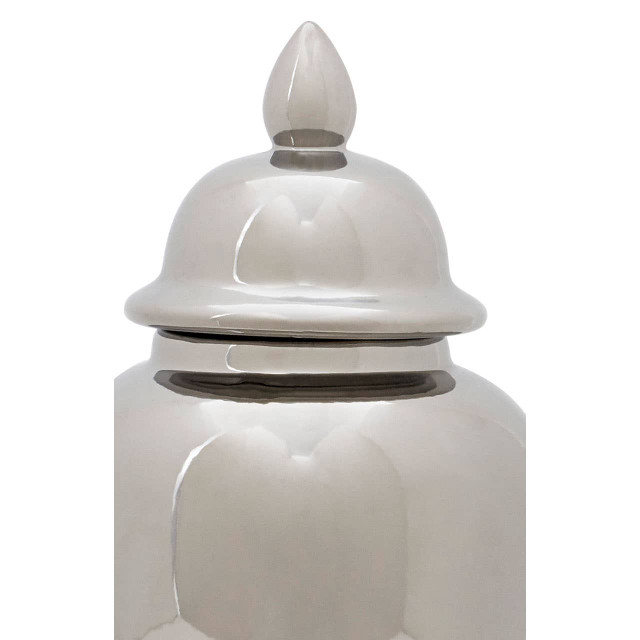 Knight Small Ginger Jar with silver reflective finish, domed lid, and classic rounded shape.