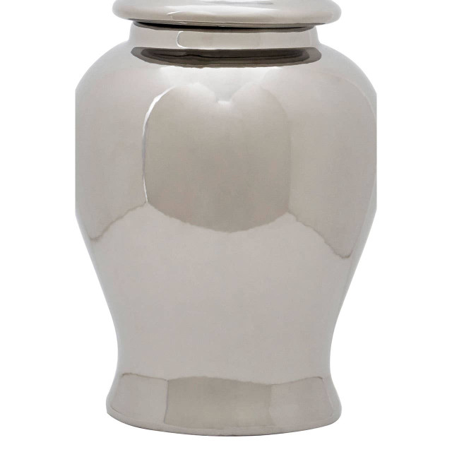 Knight Small Ginger Jar with silver reflective finish, domed lid, and classic rounded shape.