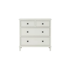 BELMONT Collection 4 Drawer Chest in white wood with balanced design and textured finish.