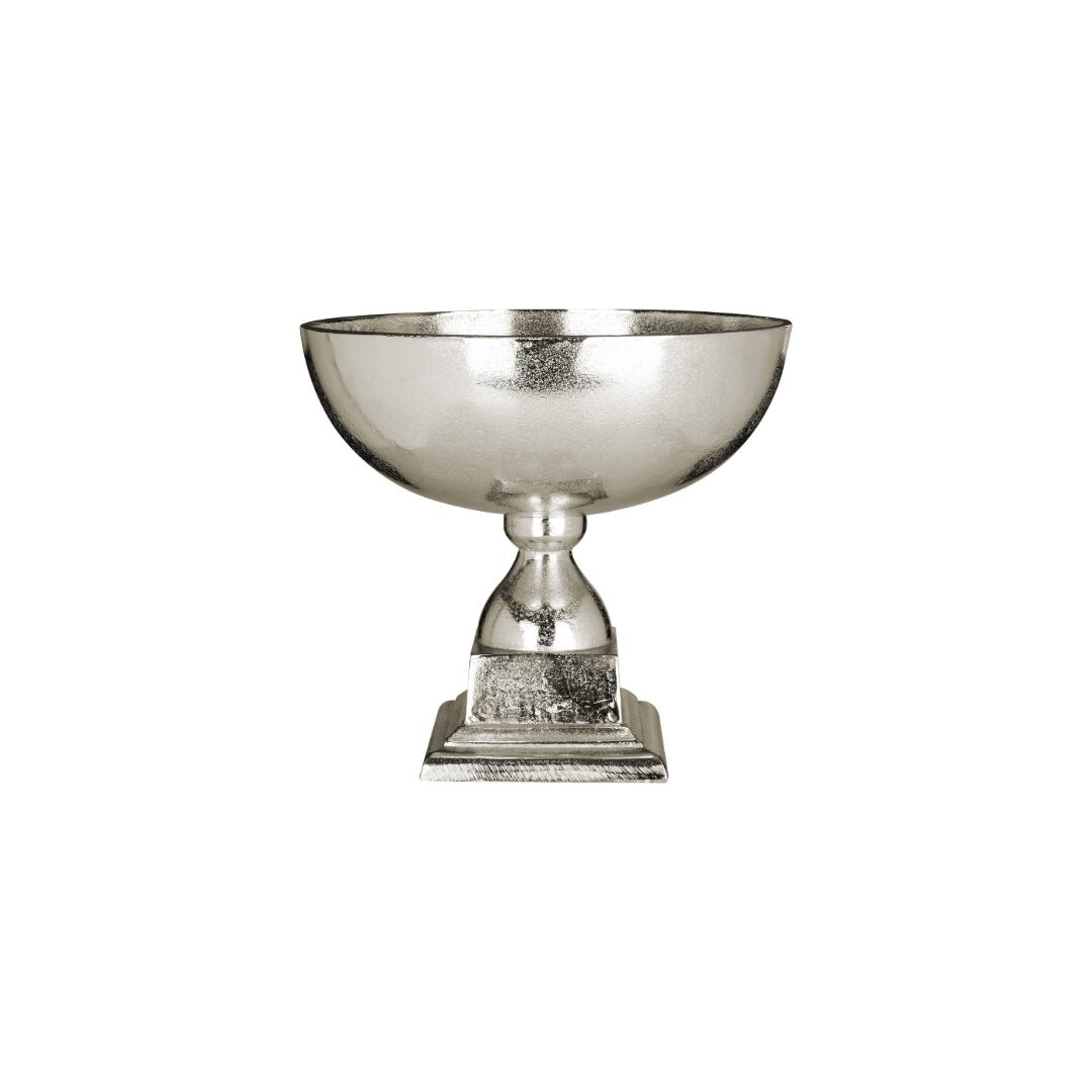 Knight Townhouse Large Bowl with rough nickel finish and classic chalice silhouette on metal plinth.