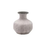 BLOOMVILLE Squat Stone Vase – Handcrafted stone-effect ceramic vase with grey rim and textured scoring, ideal for faux florals or standalone display.