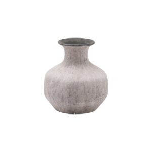BLOOMVILLE Squat Stone Vase – Handcrafted stone-effect ceramic vase with grey rim and textured scoring, ideal for faux florals or standalone display.