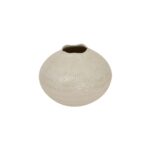 ZAFFERA Caldron Ceramic Vase – Handcrafted white mottled ceramic vase with modern caldron shape, ideal for faux florals or as a contemporary statement piece.