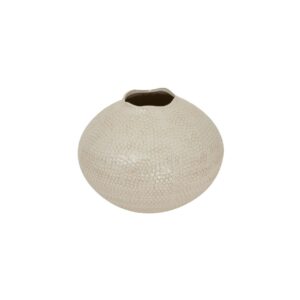 ZAFFERA Caldron Ceramic Vase – Handcrafted white mottled ceramic vase with modern caldron shape, ideal for faux florals or as a contemporary statement piece.