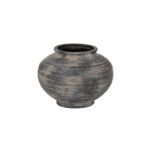 MARA Squat Vase – Handcrafted black and grey ceramic vase with a broad, rounded silhouette, ideal for decorative displays or floral arrangements.