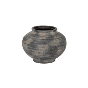 MARA Squat Vase – Handcrafted black and grey ceramic vase with a broad, rounded silhouette, ideal for decorative displays or floral arrangements.