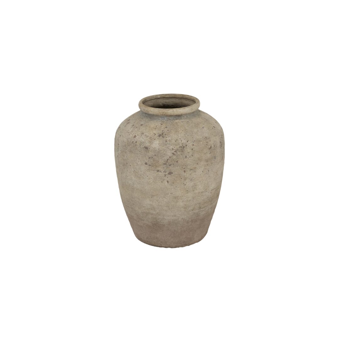 DERUTA Medium Mottled Vase – Grey mottled ceramic vase with modern curved form, perfect for faux or dried floral arrangements.