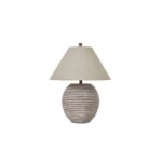 SATURN Table Lamp with sculptural ceramic base and linen lampshade
