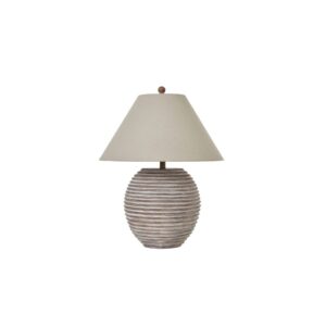 SATURN Table Lamp with sculptural ceramic base and linen lampshade