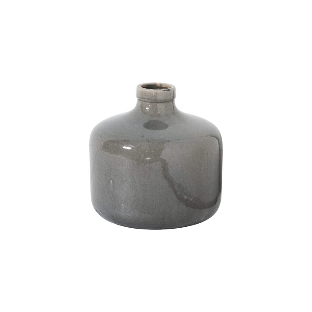 GARDA Grey Glazed Chive Vase &ndash; Handcrafted grey ceramic vase with distressed glaze and contemporary design, perfect for modern or minimalist d&eacute;cor.