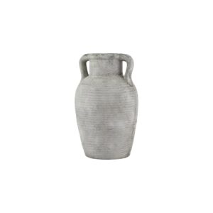 ATHENA Stone Large Amphora Pot – Handcrafted stone-grey ceramic amphora with ribbed detailing and twin handles, ideal for indoor or outdoor décor.