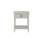 BELMONT Collection 1 Drawer Side Table in white wood with textured detailing and single storage drawer.
